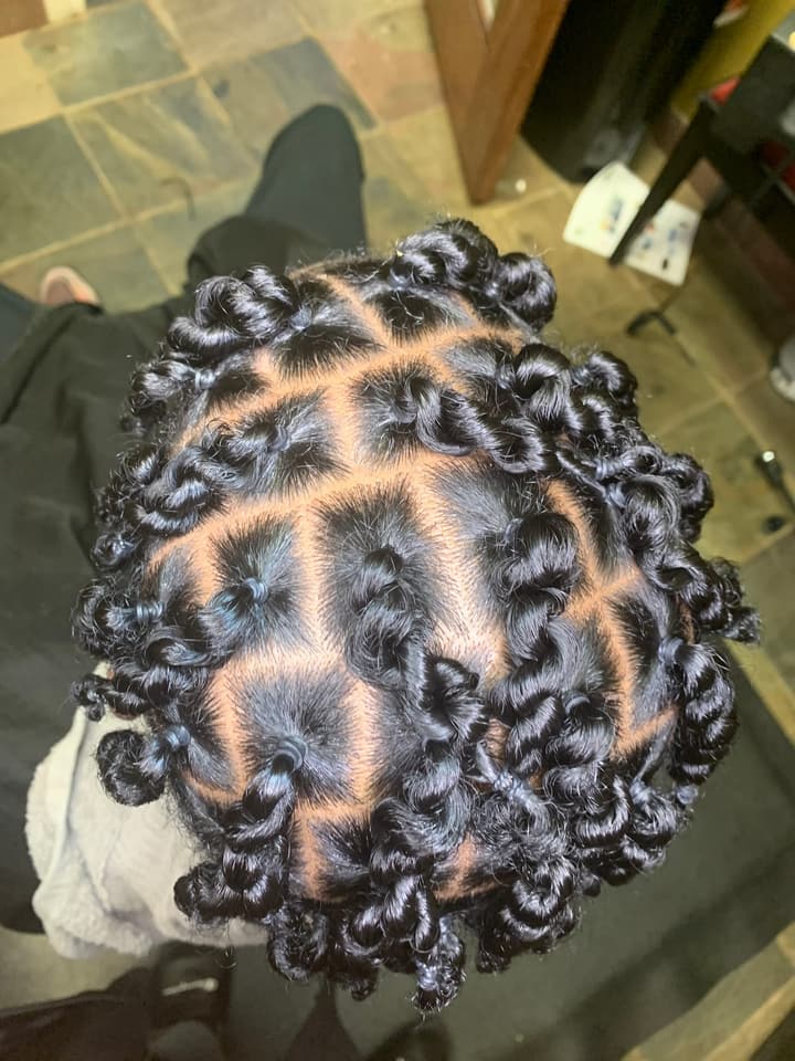 Bantu knot curl set, top view