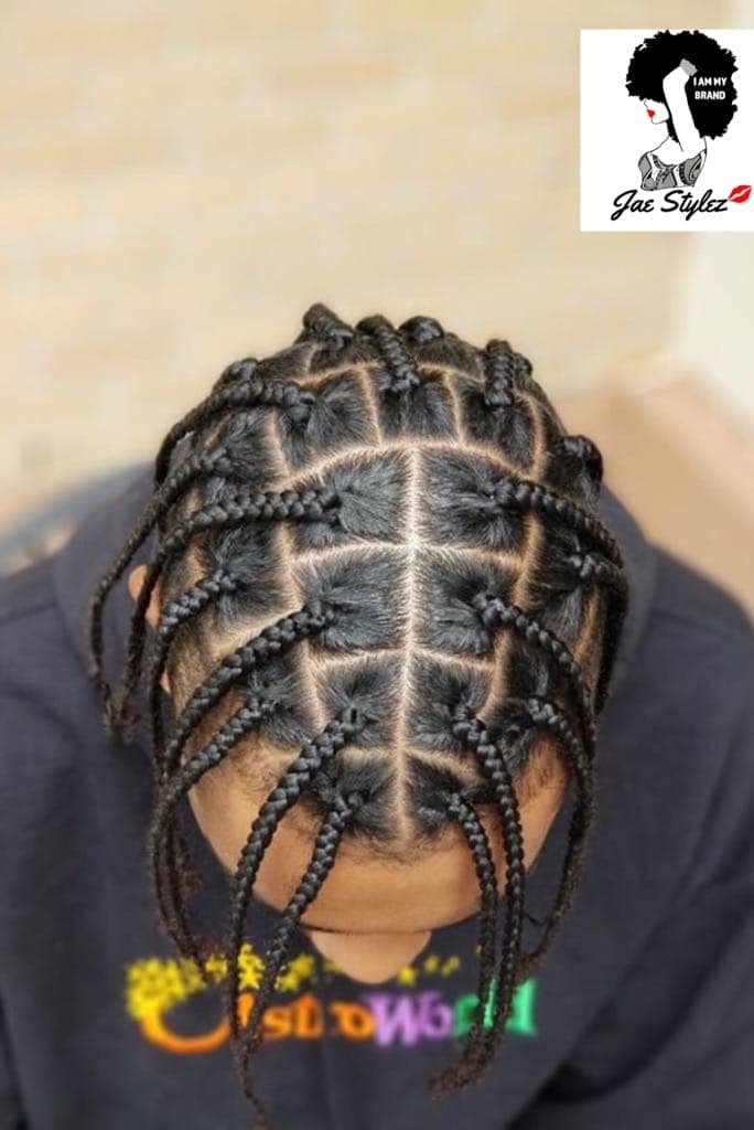 Men’s braids with a cross-part pattern, top view
