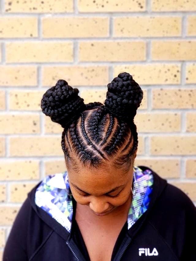 Child’s braided style with two buns